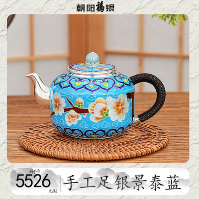景泰蓝手工足银侧把壶暗香来